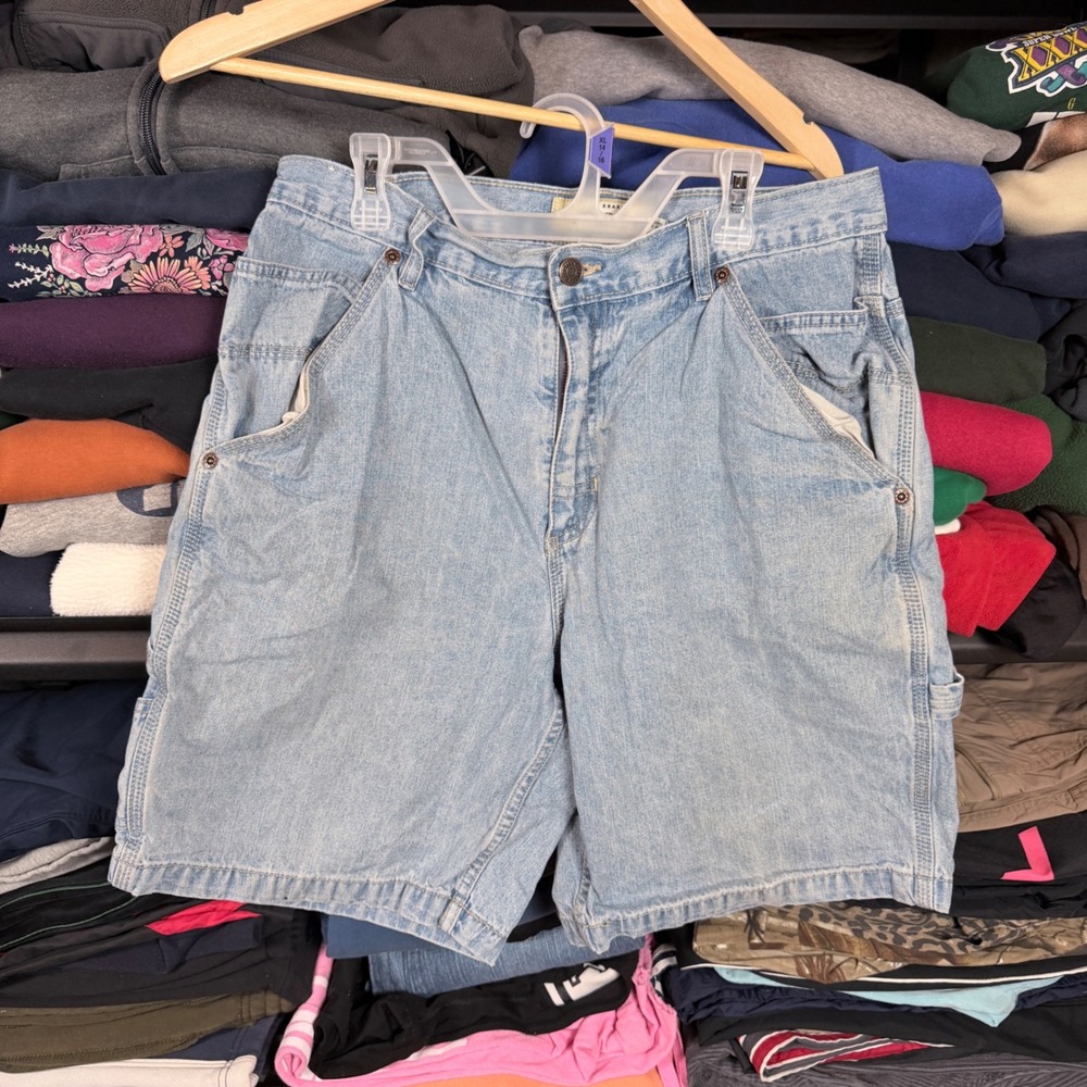 summer baggy Men Khakis Denim Cargo‎ Shorts Light Wash Size 32